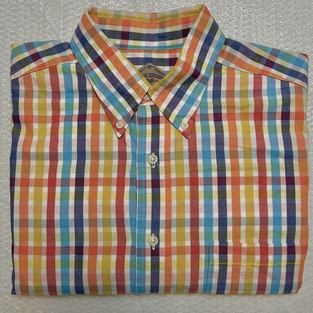 Bills Khakis Multicolor Overcheck Oxford Long sleeve OCBD Sz L Made in USA